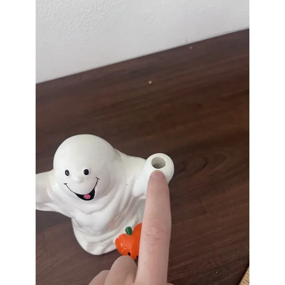 Vintage Porcelain Halloween Pumpkin Ghost Piggy Bank